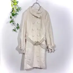 コムサイズム ムートンコート アイボリー(L)フェイクムートン ベルト付き▼