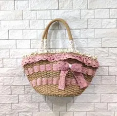 バレエコア 姫カジ カゴ ハンドバッグ レース フリル ピンクリボンのサムネイル