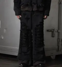 A*i様 【GRANCY】スウェットドッキングデザインダメージバギーデニムパンツ