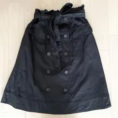 Aラインひざ丈　チノスカート黒M　ウエスト調節可