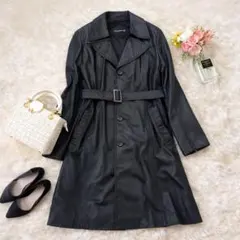 レザートレンチコート ✨漆黒の戦闘服✨ 羊革 ラムレザー オールレザー L