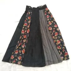 axes アクシーズ ロングスカート 花柄 ストライプ 切替 秋冬物
