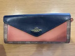 COACH 二つ折り財布 ネイビー サーモンピンク