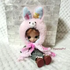 プチブライス ピンクのうさぎのかぶりもの 帽子 ハンドメイド アイシードールのサムネイル