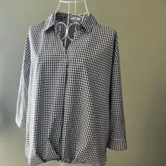 ハニーズ　GLACIER チェック柄 七分袖シャツ 黒、白色