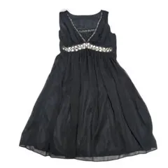 ⑧anySiS ビジューワンピース ネイビー L シフォン 結婚式 パーティー