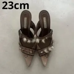 パンプス ミュール サンダル ハイヒール ファーブラウン Y2K グランジのサムネイル