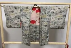 A アンティーク レトロ 大正ロマン 流水に山模様 正絹 袷 羽織 K44