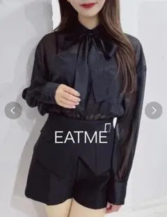 【新品タグ付き】EATME フリルオーバーシャツ　黒　フリーサイズ　長袖ブラウス