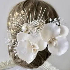 胡蝶蘭和装髪飾り シャンパンカラーの胡蝶蘭 結婚式 卒業式 成人式 七五三