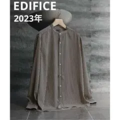 美品✨EDIFICE パターンデシン スタンドカラーシャツ ストライプ 近年 L