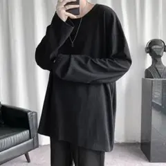 ロングTシャツ　黒　L メンズ 長袖 Tシャツ 無地 綿