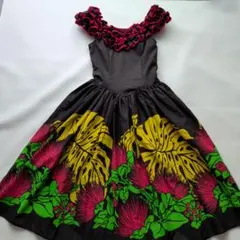 CCFashionsハワイ製リーフ柄ムームー ドレスオリーブグリーン