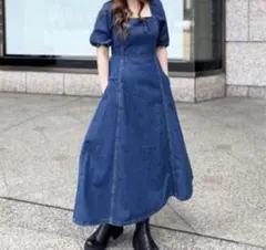 ZARA デニムパフスリーブロングワンピース　Mサイズ