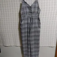 オールインワン　サロペットワイドパンツ　　チェック柄　フリーサイズ