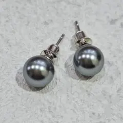 大粒グレー◎イミテーションパールピアス シルバー925ポスト 上品 華やか