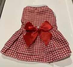 犬服 赤と白のギンガムチェックドレス