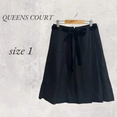 クイーンズコート/膝丈プリーツスカート/黒/1/リボン/フェミニン/無地2374のサムネイル