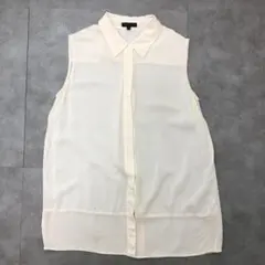 A166 美品 theory ノースリーブブラウス シアー シェルボタン 絹混