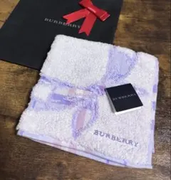 新品☆BURBERRY☆タオルハンカチ ノバチェック　ラベンダー　リボン