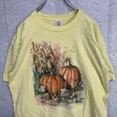 JERZEES USA製 アートプリント　パンプキン　イエローTシャツ Lのサムネイル