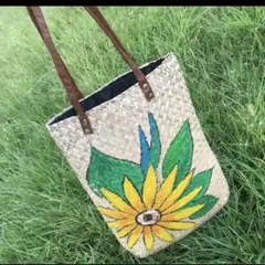 花柄ストロー製トートバッグ　ひまわり