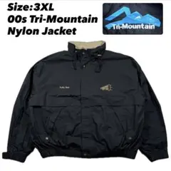 00s 刺繍 ナイロンジャケット 黒 3XL 裏地付き ワーク マウンテン