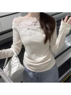 【GRL】　シアーフラワーパールリブトップス[th021] 【新品・未使用】