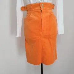 未使用品　オレンジ コーデュロイ ハイウエスト タイトスカート