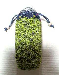 ハンドメイド 緑とグレーのボトル用ポーチ