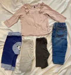 【60〜80】ベビー 男女兼用 トップス1着＆ズボン4着 5点セット 保育園着