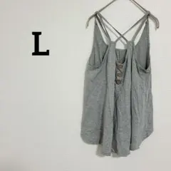 【L】グレー ノースリーブ チュニック 灰色 キャミソール トップス タンク