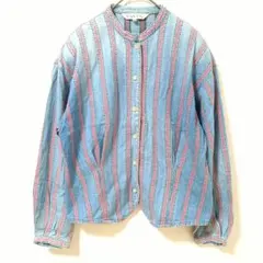シンプルライフ　ピンク/ブルー　ストライプ　デニム　長袖シャツ 　肩パット入りのサムネイル