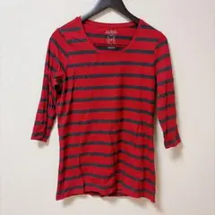 Janina ジャニーナ赤黒ストライプ 五分袖 Tシャツ 42 L
