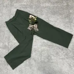 GLOBAL WORK ダークグリーン カラー ワイドパンツ ゴムウエスト S