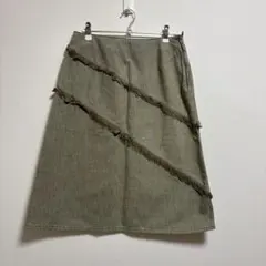 コムサイズム　スカート　Aライン　フレア　フリンジ　カーキ