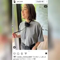 THE NEWHOUSE グレーベロアクロプド丈Tシャツのサムネイル