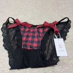 チェック柄 ショーツ レッド×ブラック リボン装飾