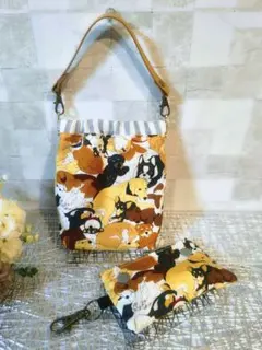 いぬ総柄　2点セット　マナーポーチ　ゴミ袋ポーチ　お散歩