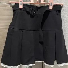 pium ミニリボンコットンフリルプリーツスカート ブラックチェック