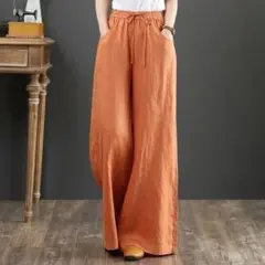 綿　麻　ワイドパンツ　ストレッチ性　ゆったり　楽チン大きいサイズ　体型カバー
