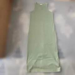 GU ノースリーブ リブニット ロングワンピース グリーン L