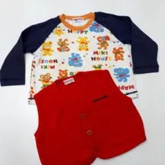 ミキハウス　レトロ　ｔシャツ＋ベスト＋ニット帽　８５～９０センチ