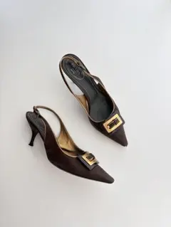PRADA BROWN&GOLD Buckle Slingback Heelsのサムネイル