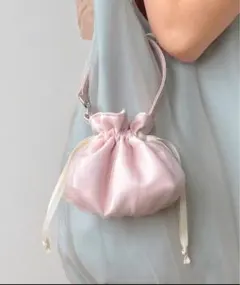 スリコ チュールレイヤードミニ巾着ポーチ 핑크