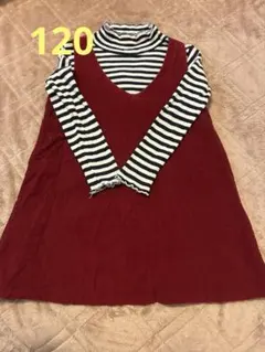 赤のワンピースとストライプ重ね風ワンピ 120