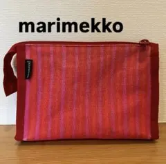 marimekko 赤ピンクストライプポーチ　ヴィンテージのサムネイル
