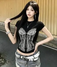 ZOZOTOWN AsheKsha 半袖Tシャツ ブラック、韓国系、y2kのサムネイル