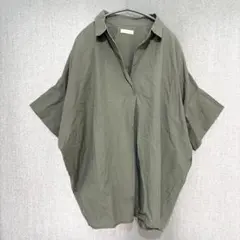 美品✦earth music&ecology スキッパーシャツ F カーキ 大