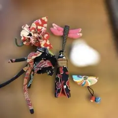 ハンドメイド・和風布製ブローチ5点セット